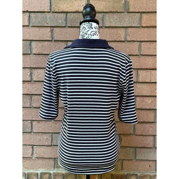 EUC LOFT Women's Navy White Striped Collared Blouse Large - Picture 3 of 7